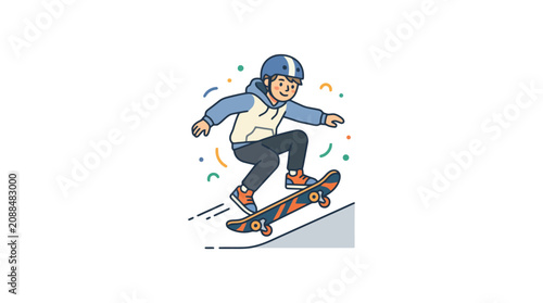 Professional of Skater Performing Trick on Edge with Helmet Hoodie and Vibrant Shoes with high quality professional line art symbols for modern creative design and digital branding projects