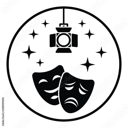 Obraz na plátne Theatrical comedy and tragedy masks with spotlight and stars in circle icon icon