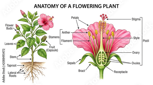 Fotografie Detailed illustration of a flowering plant anatomy with labeled parts
