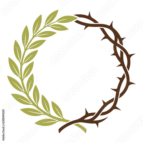 Photos Laurel wreath combined with thorny vine circular frame symbol  royalty free grap