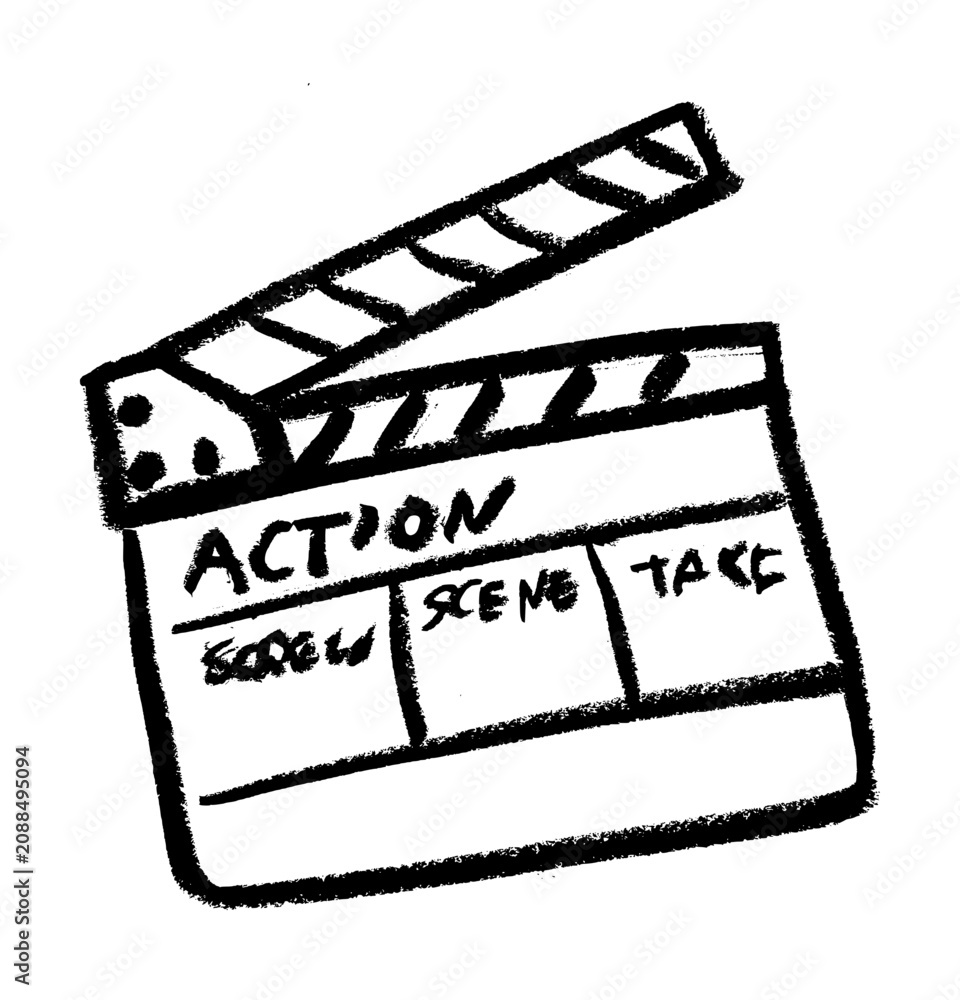 Naklejka premium Movie Clapperboard Icon Crayon Chalk Drawing Vector