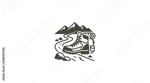 Hiking Boot and Backpack Mountain Adventure Badge