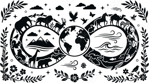 Bild auf Leinwand Nature Infinity Symbol with Earth and Animals