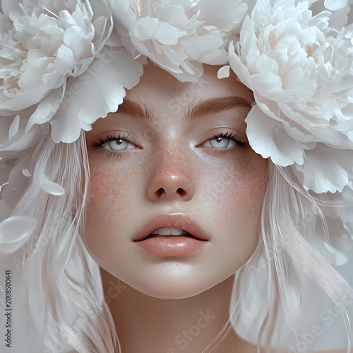 Ethereal Beauty with White Peonies Halo