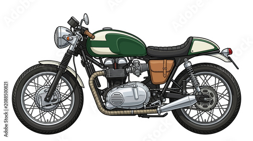 Obraz na płótnie Classic Green Cafe Racer Motorcycle Isolated on White Background