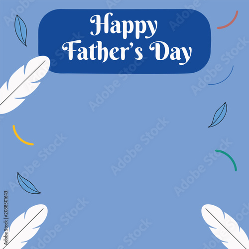 Slika na platnu Floral ornament with feathers and curved lines vector illustration on a blue bac
