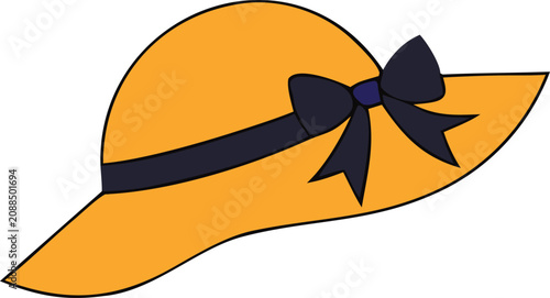 Photography Orange straw hat with dark bow flat vector illustration on white background ribb