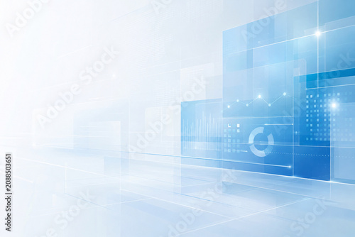 Clean blue digital interface background with abstract business analytics panels