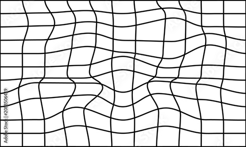 Wavy grid pattern abstract distorted lines on transparent background.