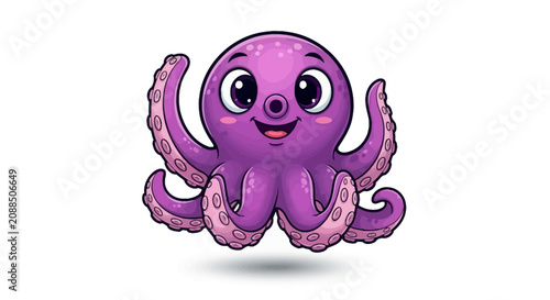 Cute purple cartoon octopus mascot on white background