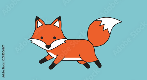 Cute red fox leaping across a solid blue background