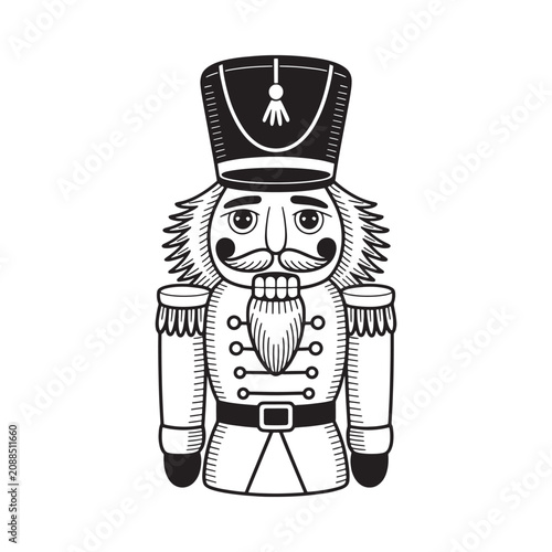 Nutcracker Soldier Illustration Black And White Line Art On White Background