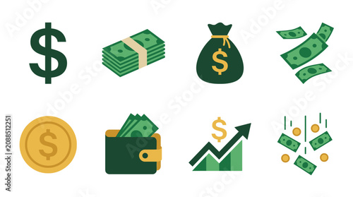 Schilderij op canvas Money icons with dollar sign.