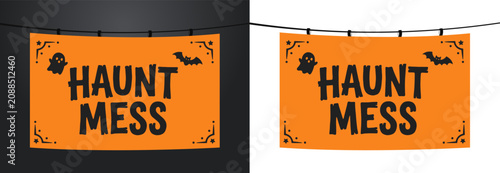 Bild auf Leinwand Halloween vector design haunt mess banner with ghosts and bats