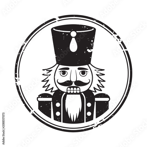 Nutcracker Silhouette In Circular Frame Distressed Black And White