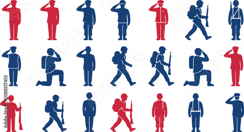 Foto Collection of patriotic soldier silhouettes in red and blue