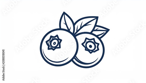 Minimalist blueberry line art icon with leaves.