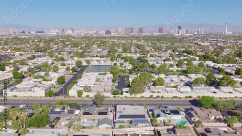 Las Vegas Neighborhood Aerial with Strip Skyline and Mountain View 02