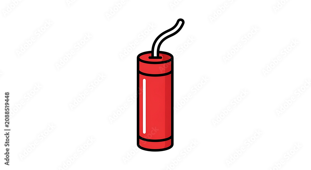 Obraz premium Red dynamite stick with a lit fuse isolated on a white background in a flat vector illustration style