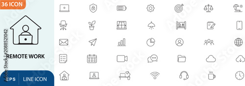 Фотография Remote work line icons set