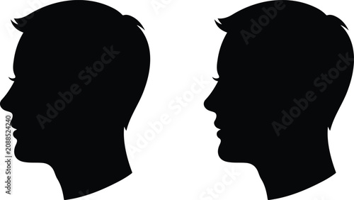 Photos Black silhouette profiles of two human heads facing each other symbolizing commu