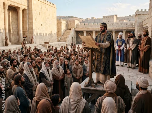 Obraz King Josiah reading the book of the law to the people of Judah