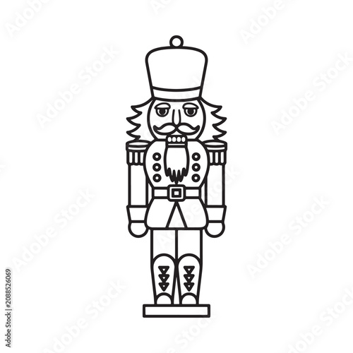 Nutcracker figure black line art illustration on white background