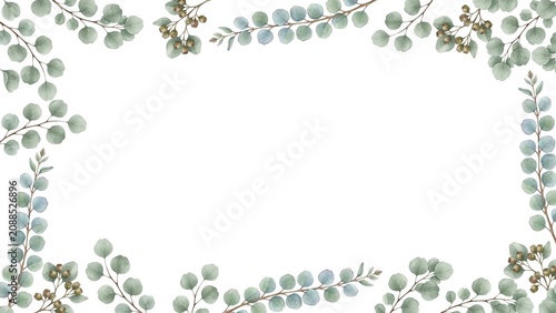 Watercolor Eucalyptus Floral Frame Border with Copy Space | Elegant Botanical Background