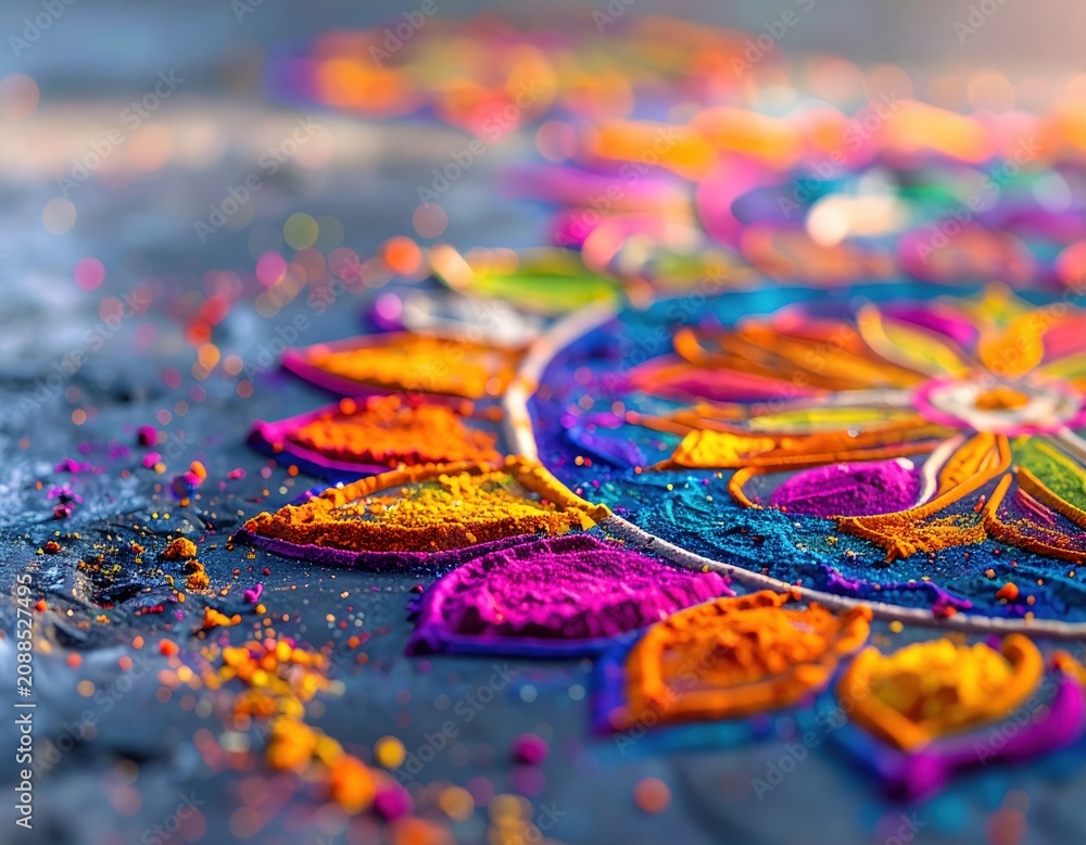 Obraz premium Diwali Rangoli Decoration. Close-up of Colorful Festival Pattern
