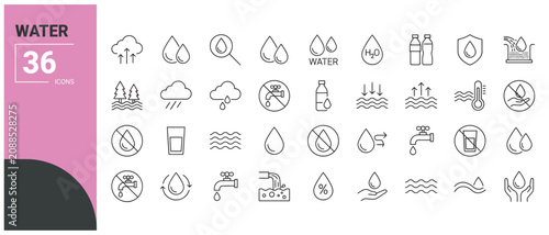 Fotografie Extensive set of thirty six water conservation and environmental protection line