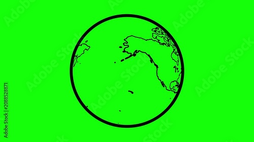 Line Art World Map Motion Graphic, Global Business, International Communication, Planet Earth Icon Loop on Green Screen