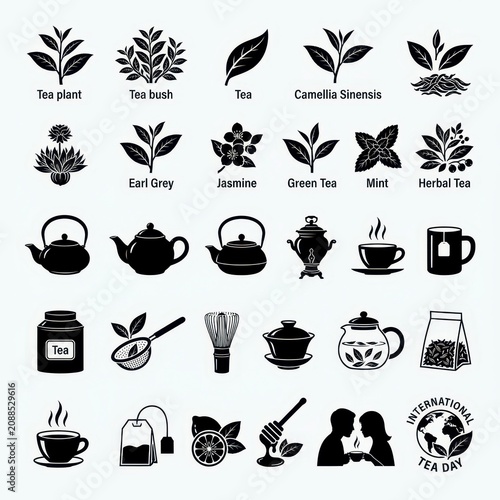 Tea and tea culture icon set