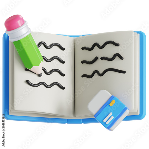 Writing on book 3D illustration