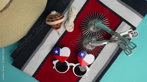 Chilean independence day celebration objects representing national huaso culture and tradition