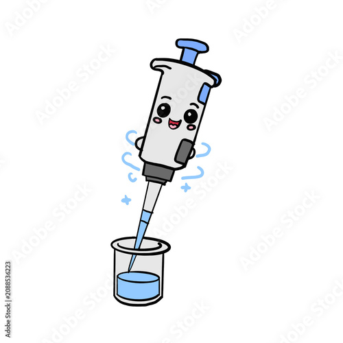 Scientific pipette with droplet isolated on a clean white background