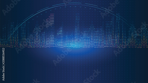 abstract city future technology blue background about network cyberspace like business futuristic on modern  digital line communication concept.