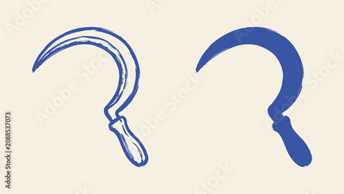 Obraz na plátne Hand drawn blue sickle vector illustrations with outline and silhouette styles f