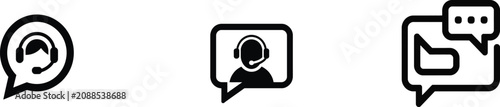 Three communication icons with speech bubbles