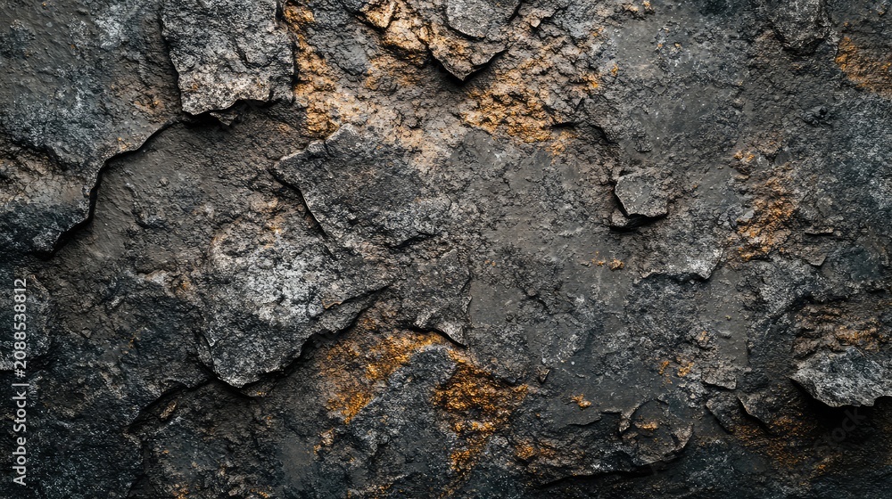 Fototapeta premium Textured Dark Stone Surface with Natural Weathering and Rust Accents | Generative Ai