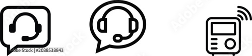 Modern communication icons set with headphones and walkie-talkie