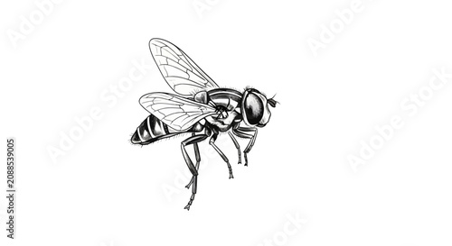 Tableau sur toile Detailed Pencil Sketch of a Hoverfly Insect