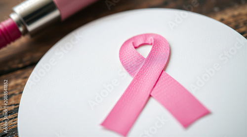 Breast Cancer Awareness Pink  Ribbon with Flowers and Wings, Modern Background
