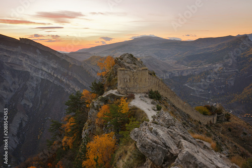 Protective wall and gates of Gunib. Gunibsky fortress.  Russia, Republic of Dagestan.