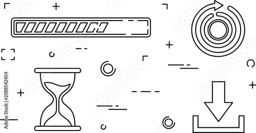 Konstfotografi Data loading and buffering vector icons with progress bar hourglass sync refresh