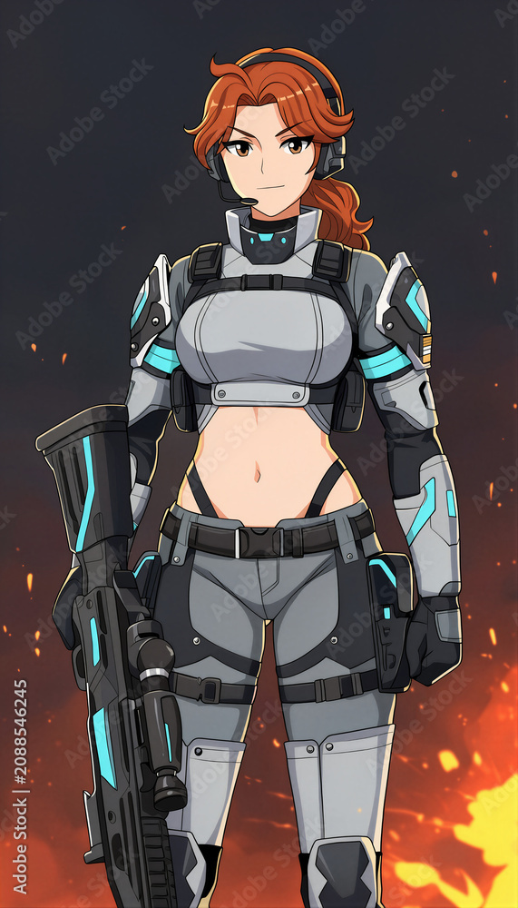 Fototapeta premium Anime Style Sci Fi Female Warrior With Weapon