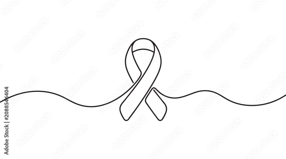 Obraz premium Minimalist ribbon icon, simple line art, awareness symbol, vector graphic