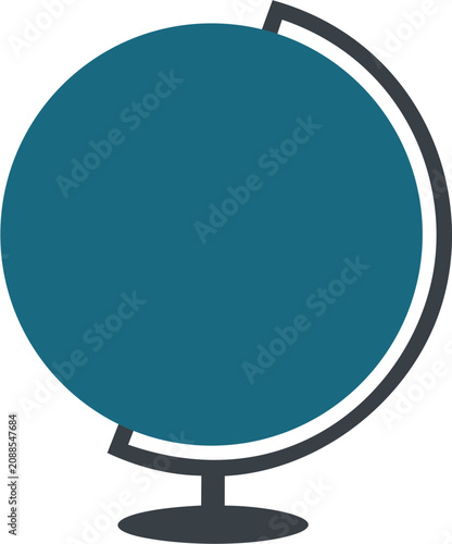 vector illustration of a blank teal desk globe on a stand, symbolizing global education, international business reach, and worldwide connectivity.