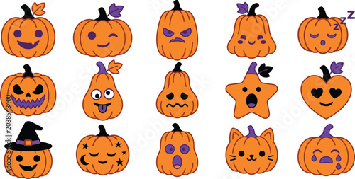 Halloween pumpkin emojis and stickers for kids and adults