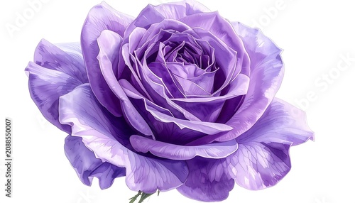 Close-up view of a vibrant purple rose against a clean white background