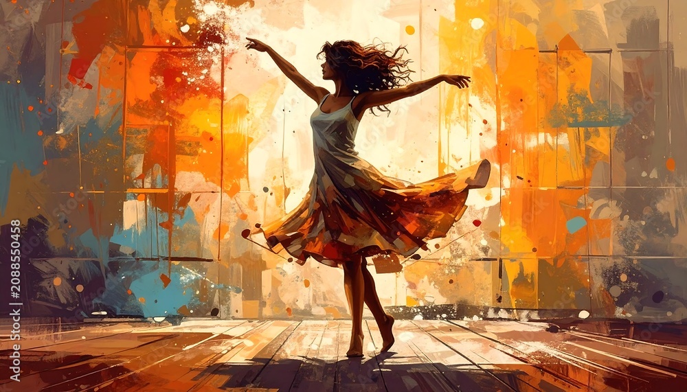 Fototapeta premium Woman Dancing with Abstract.